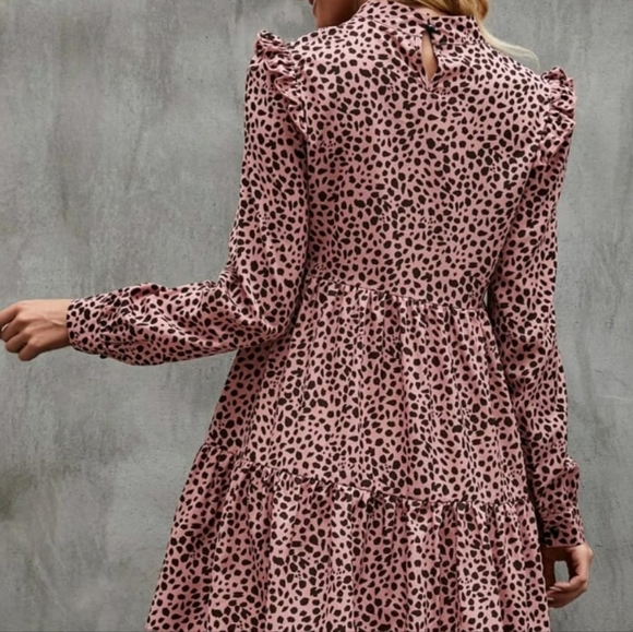 SHEIN PINK ANIMAL PRINT RUFFLE HEM SMOCK DRESS - Picture 3 of 11
